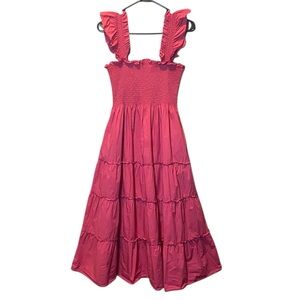 Hill House Ellie Nap Dress Womens Small Lipstick Pink Ruffle Tiered Smocked Midi